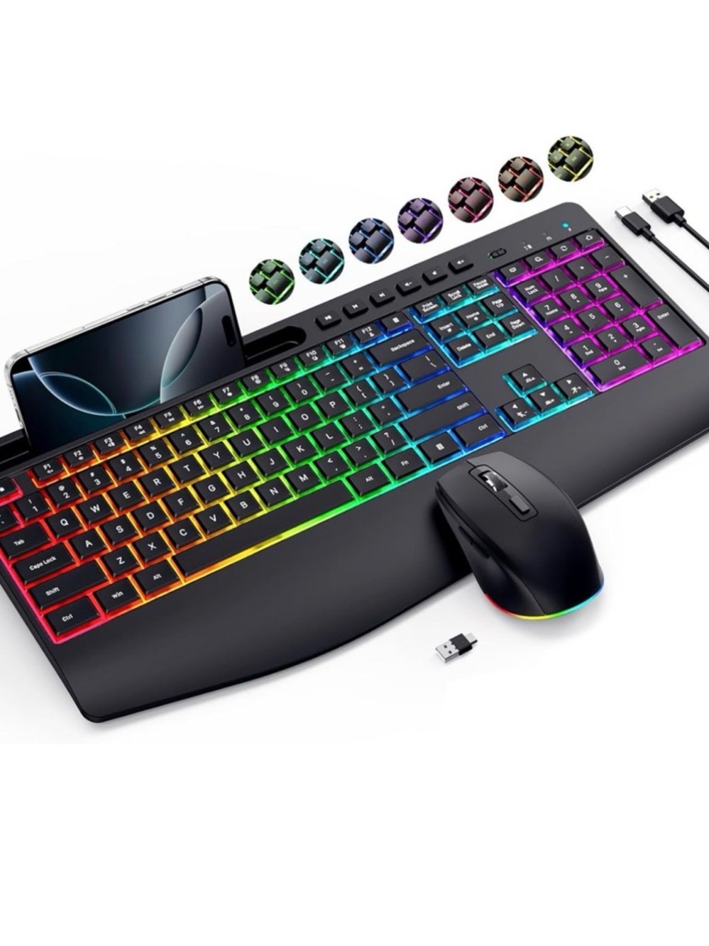 Wireless RGB Backlit Keyboard and Mouse Combo - Black